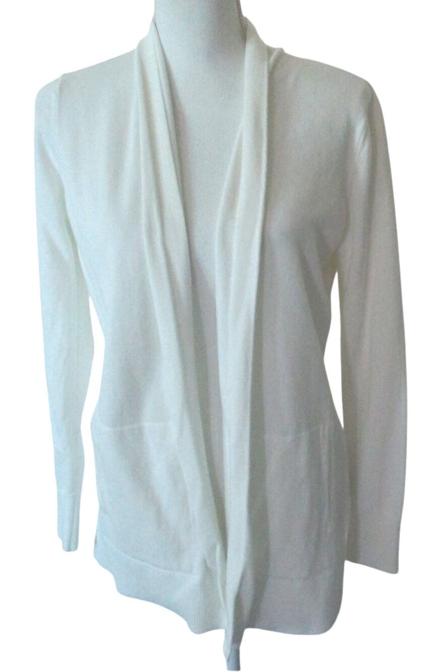 Lands End Women's White Long Sleeve Open Front Cardigan Sweater Size Small